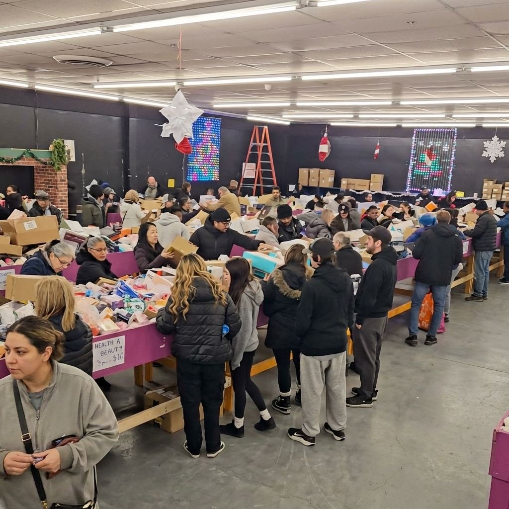 Shoppers digging through restocked bins at Amazing Stock in North York